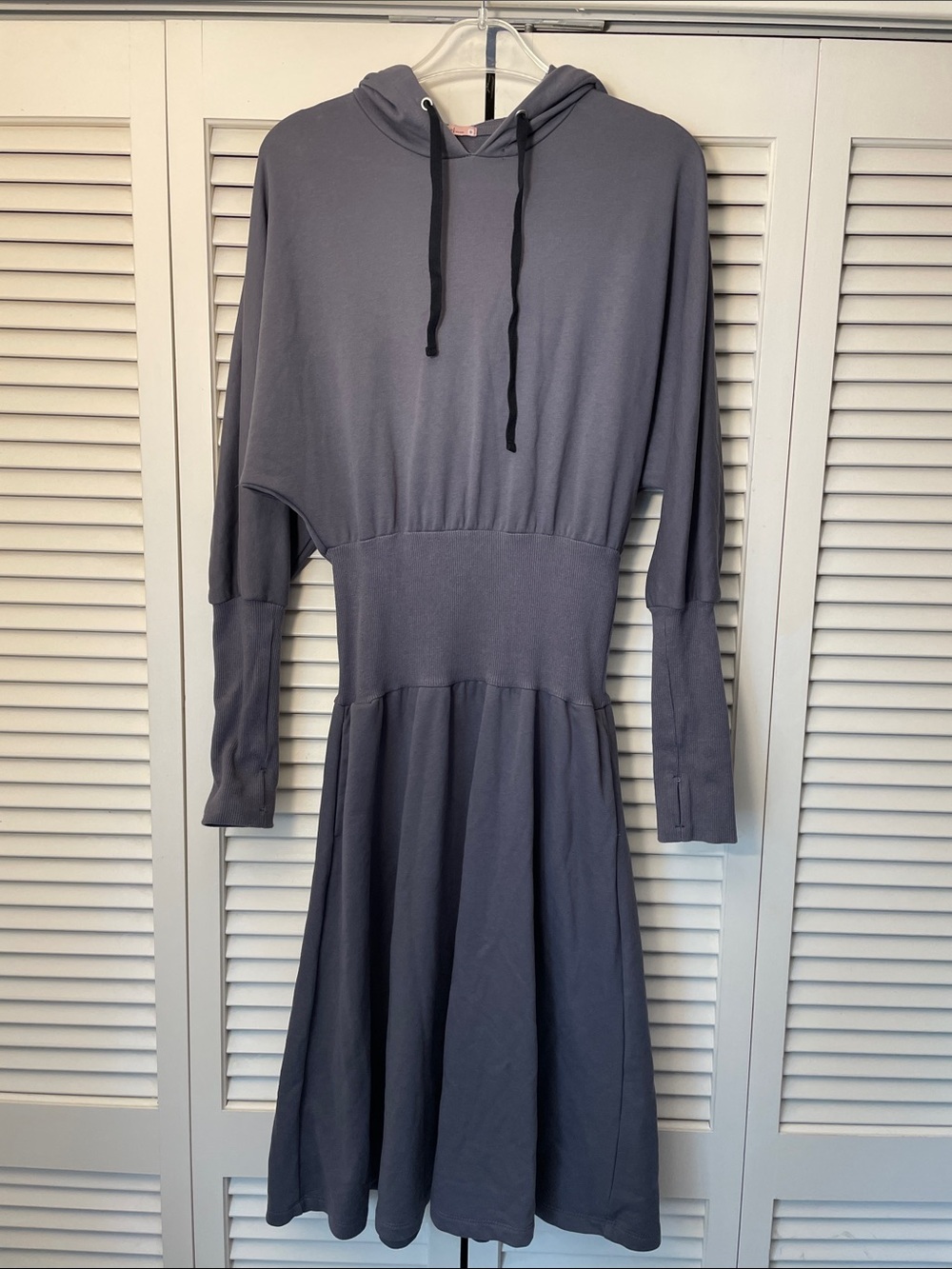 Udel New York Hoodie sweatshirt Long-Sleeve Dress Sz S Gray smocked waist pocket